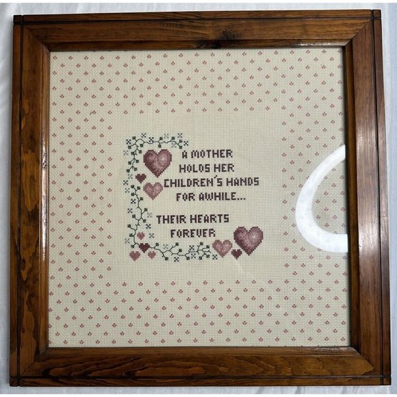 Framed Cross Stitch Mother Holds Her Children Hands for A While Their Hearts - Picture 1 of 6
